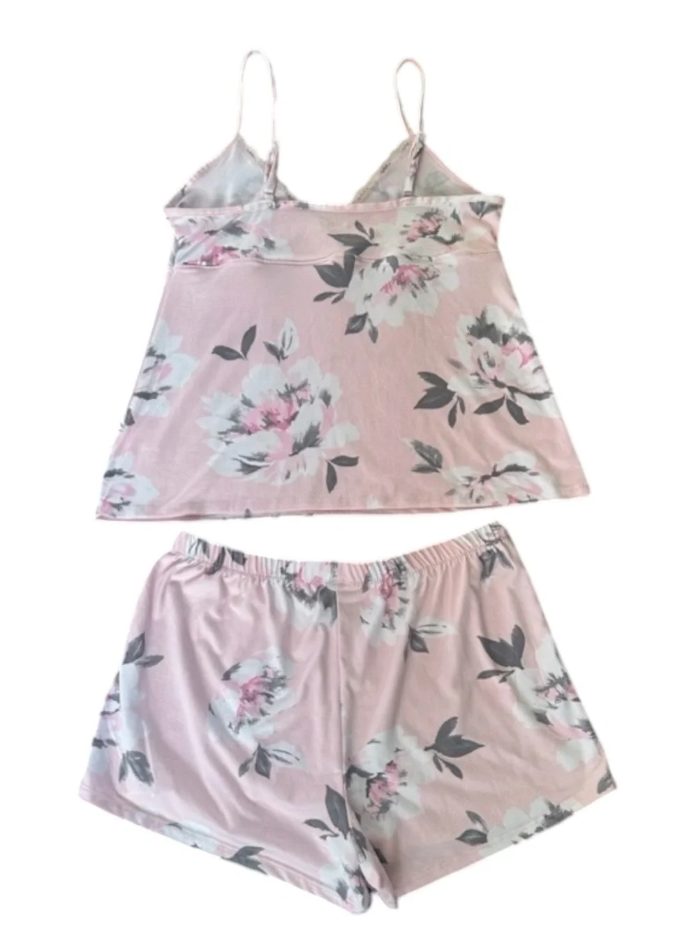 LAURA ASHLEY Romantic Floral Lace-Trim Pink Cami & Short Sleep Set L